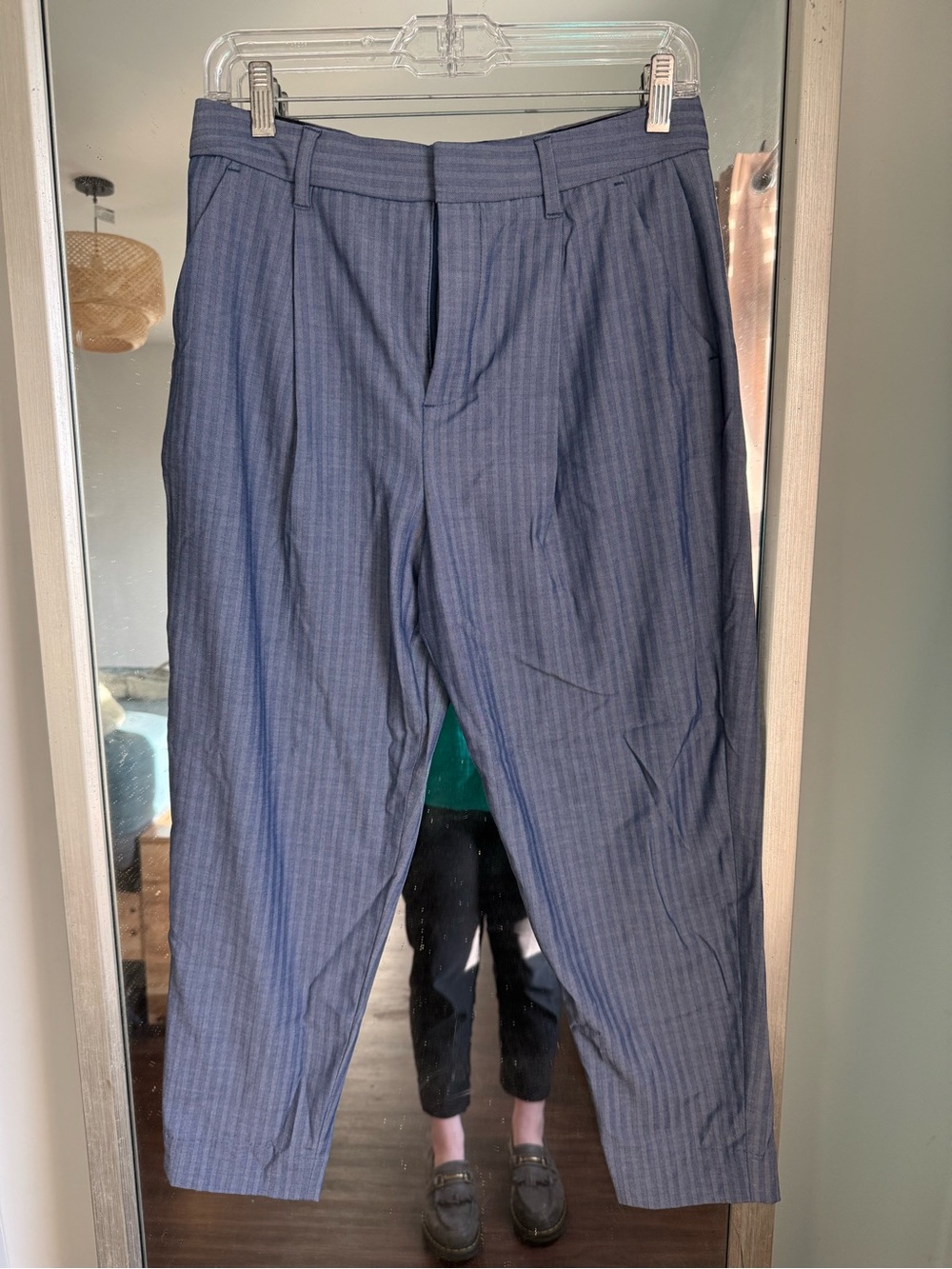 Banana Republic High Rise Tapered Navy Pinstripe Dress Pants